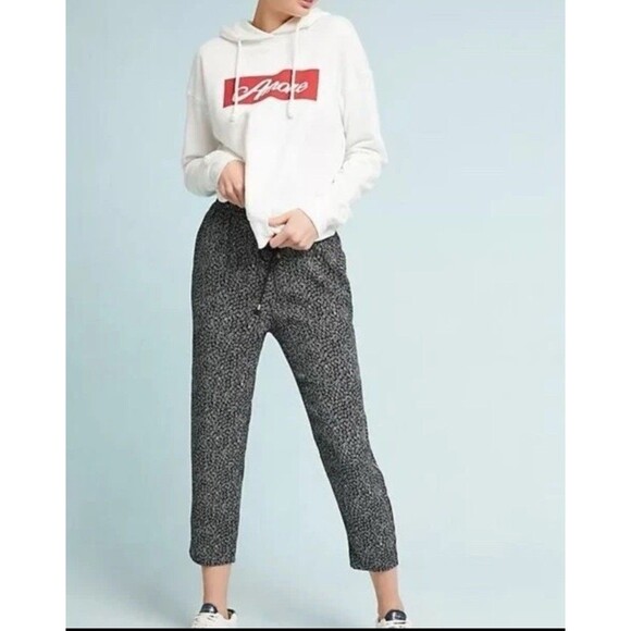 Anthropologie Ett Twa Track-Striped Joggers pants Flower Printed Black Small - Picture 1 of 11